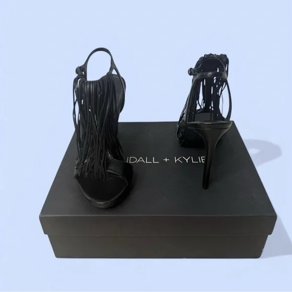 Kendall & Kylie Black Fringe Stiletto Sandals - Picture 5 of 7
